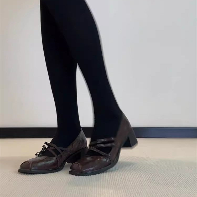 Square-Toe Bow Mary Jane Heels