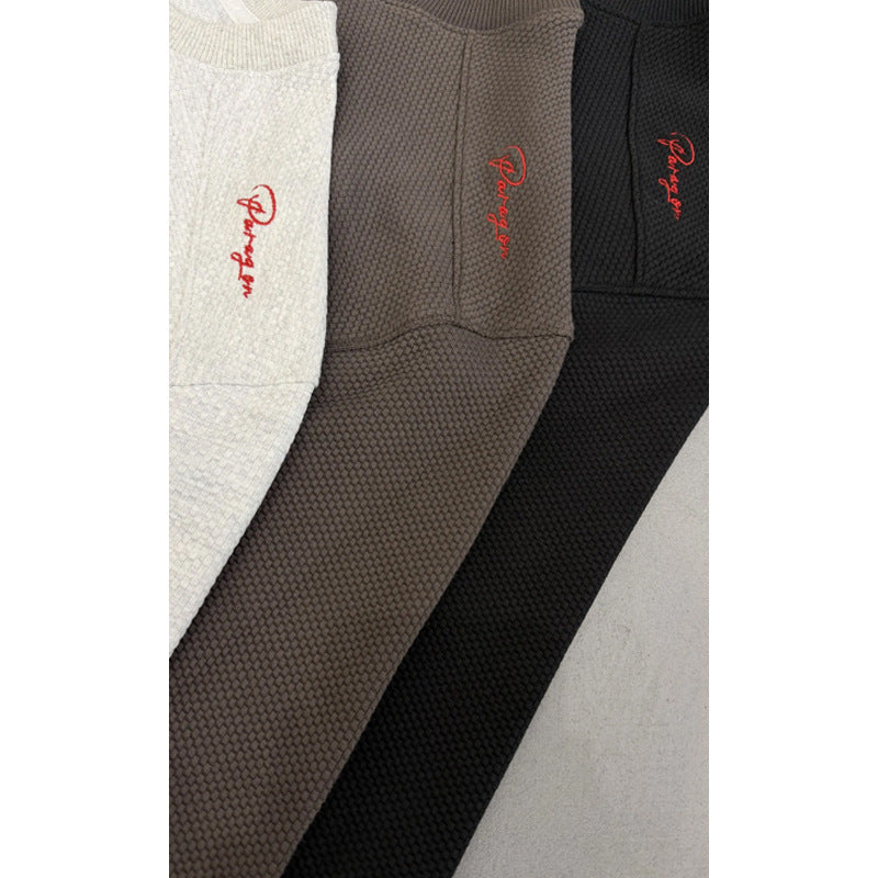 Embroidered Waffle-Knit Crewneck