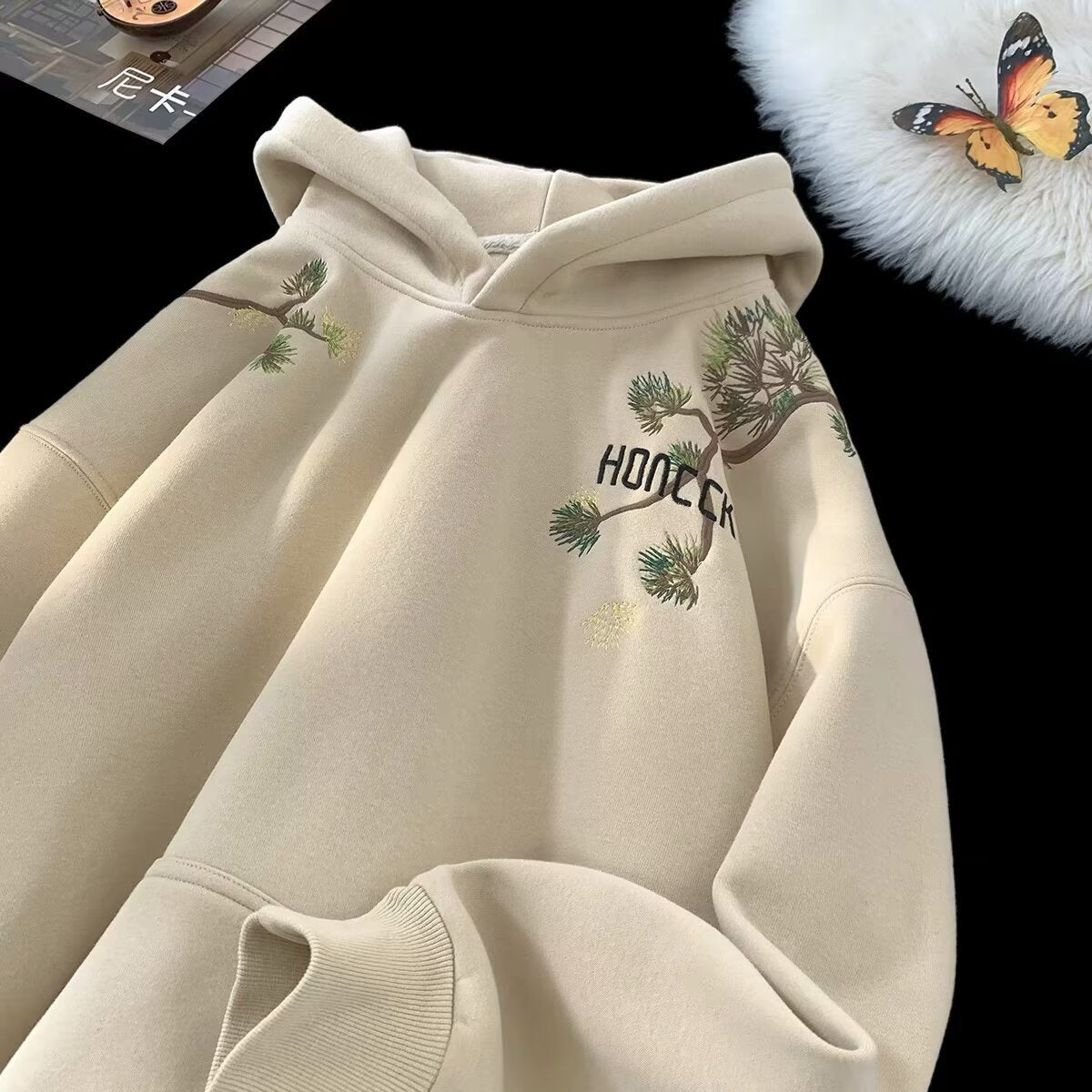 Pine Embroidery Oversized Hoodie