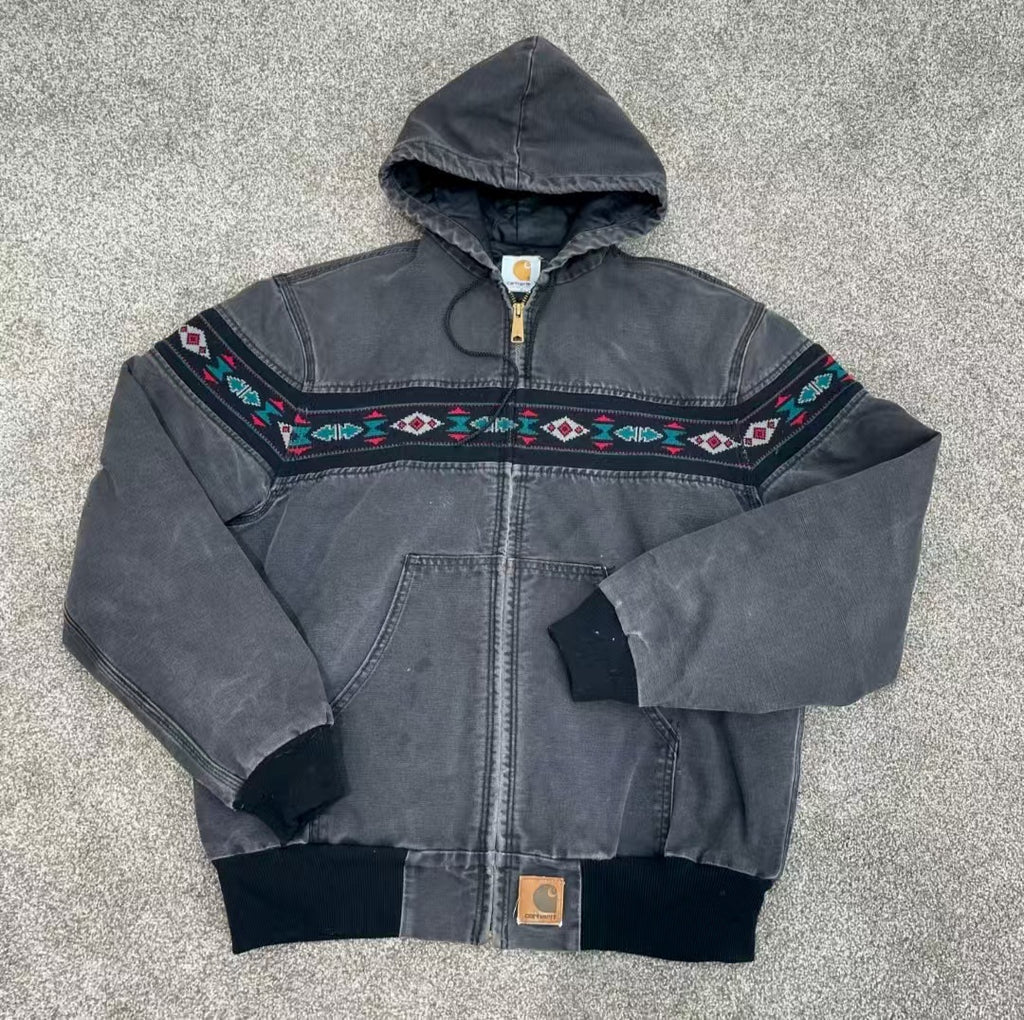 Aztec-Trimmed Canvas Hooded Jacket