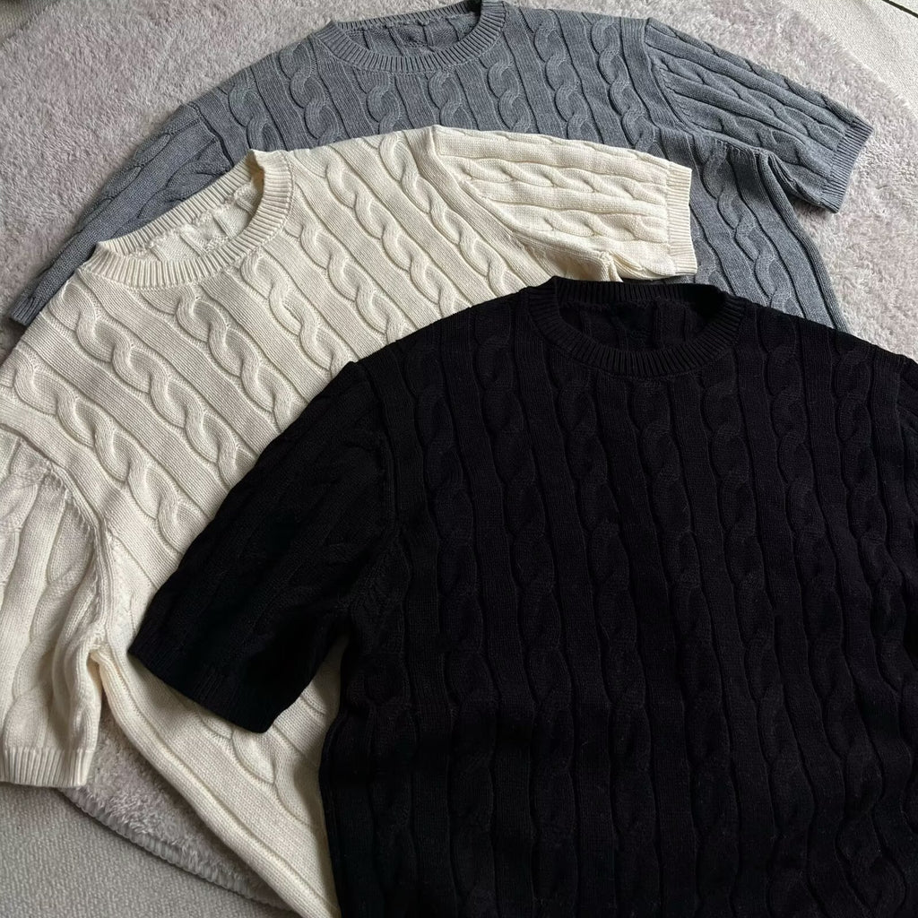 Cable Knit Crewneck T-Shirt