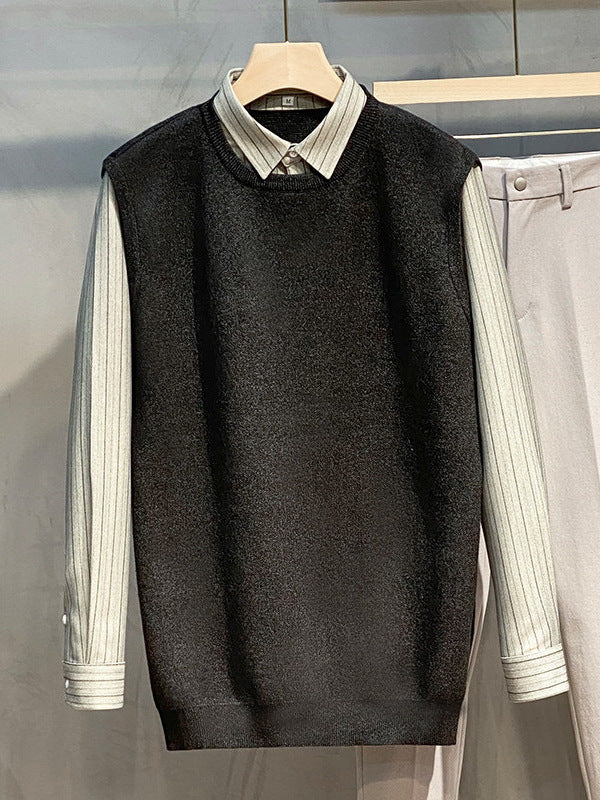 Men’s Mock-Layer Striped Knit Pullover