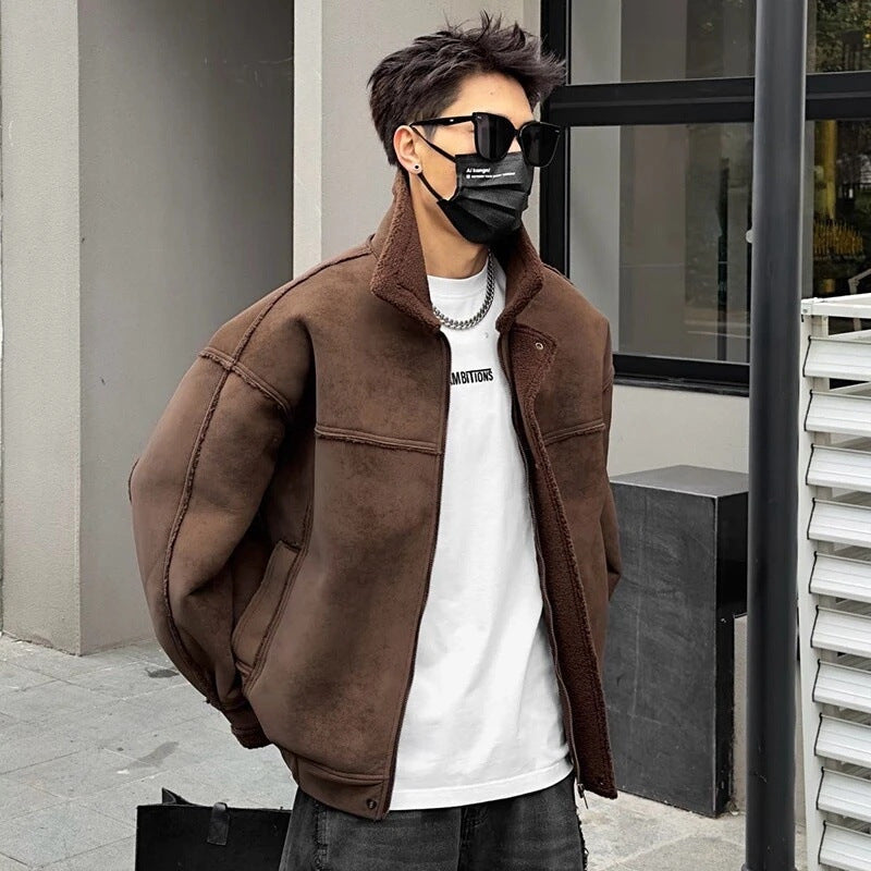 Retro Shearling-Lined Bomber Jacket