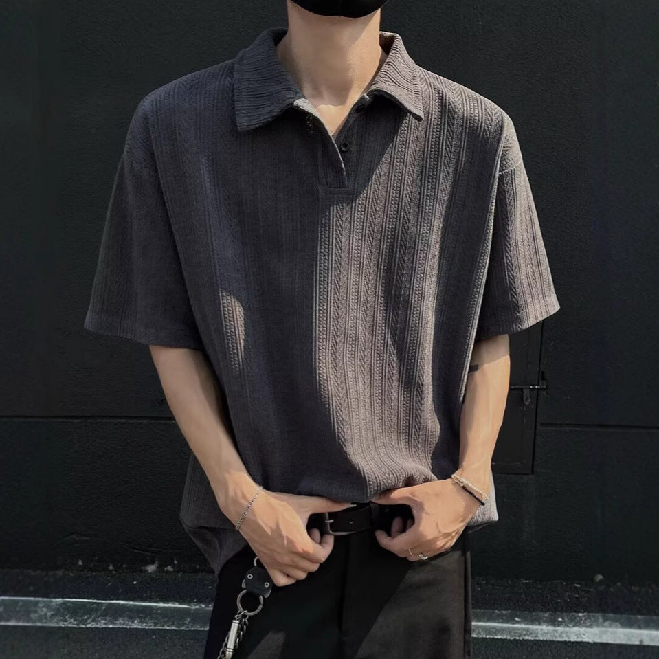Ribbed Knit Polo Shirt