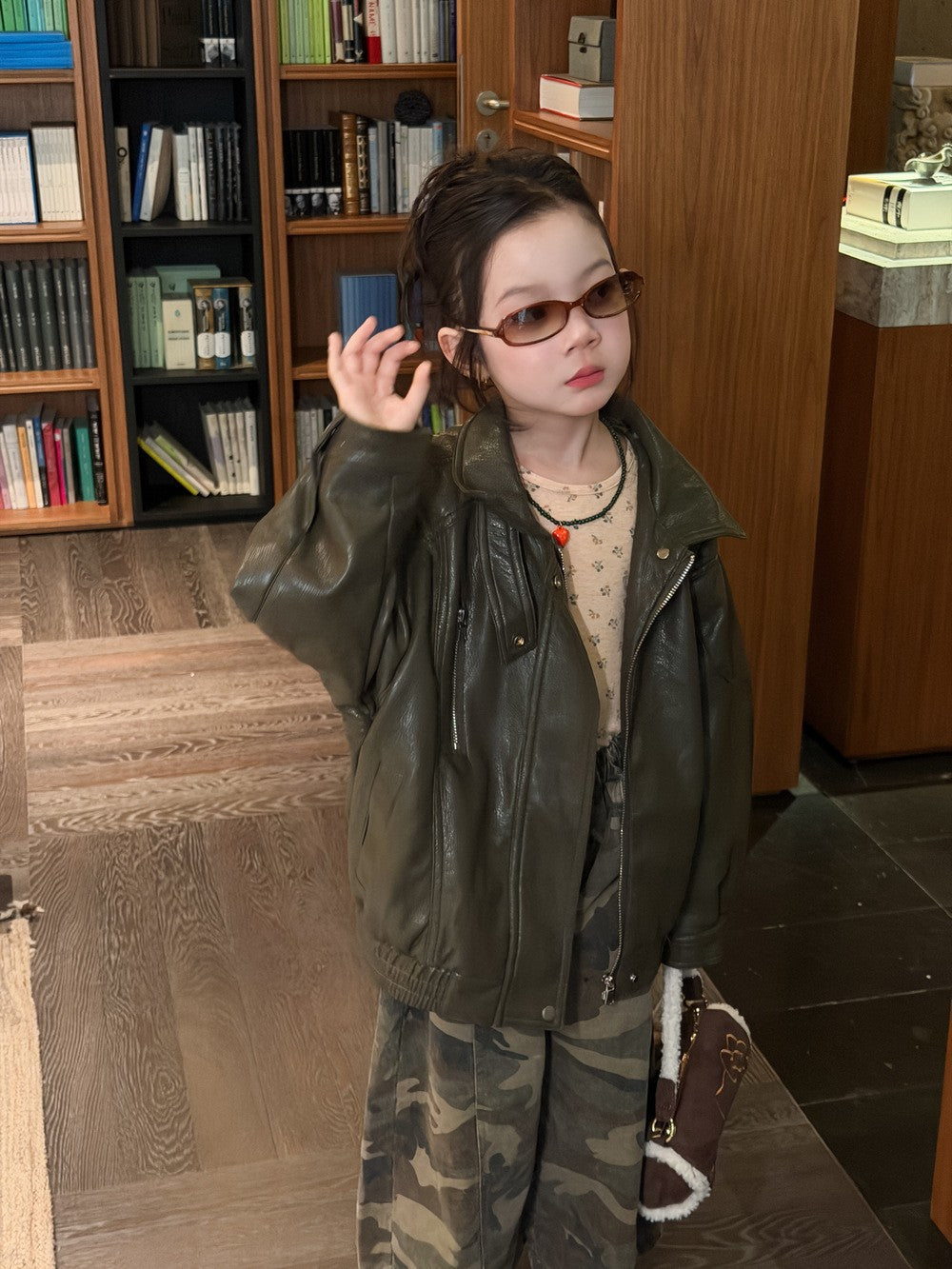 Girls' Zip-Collar Faux-Leather Jacket