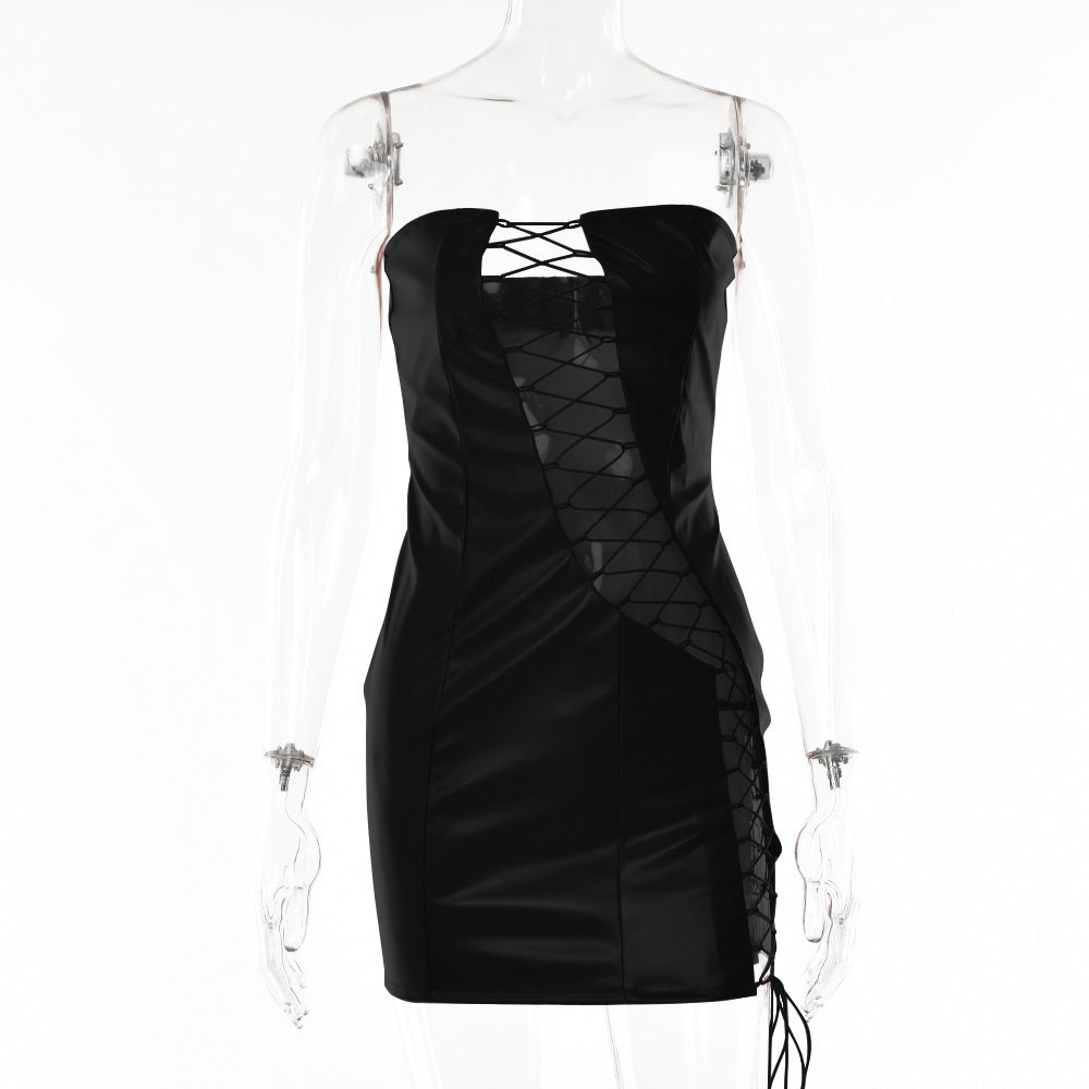 Seductive Lace Up Faux Leather Mini Dress