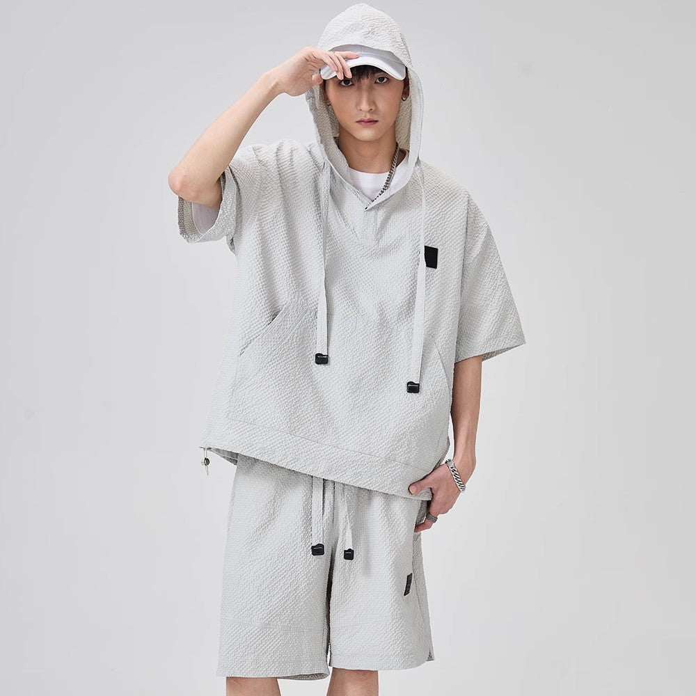 Textured Two-Piece Hoodie and Shorts Set