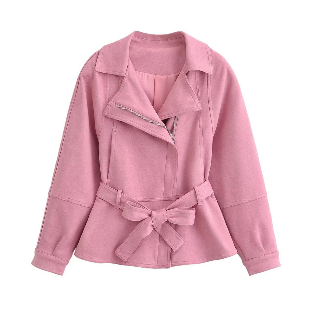 Women's Pink Belted Wrap Jacket