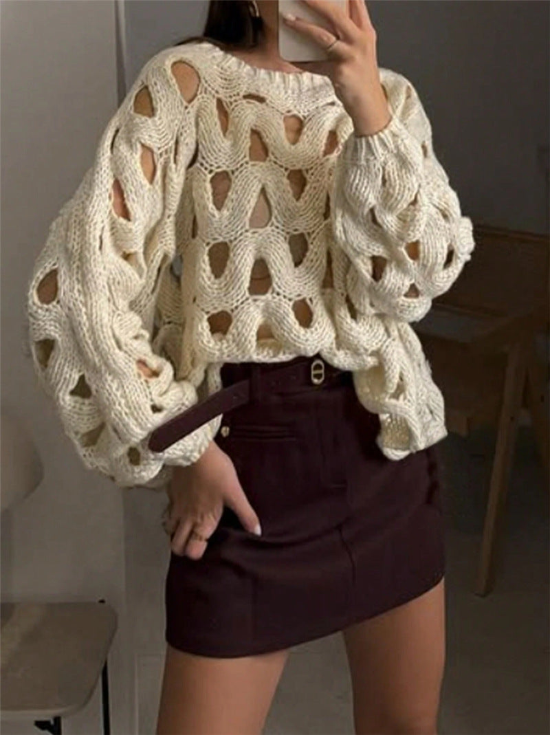 Openwork Wave Knit Pullover