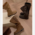 Buckle-Zip Leather Boots