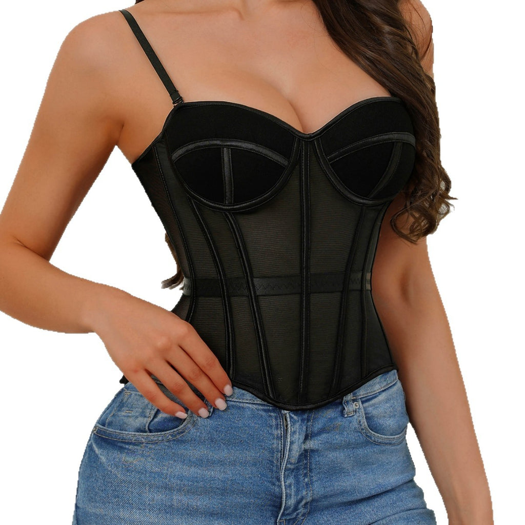 Sheer Mesh Boned Corset Bustier