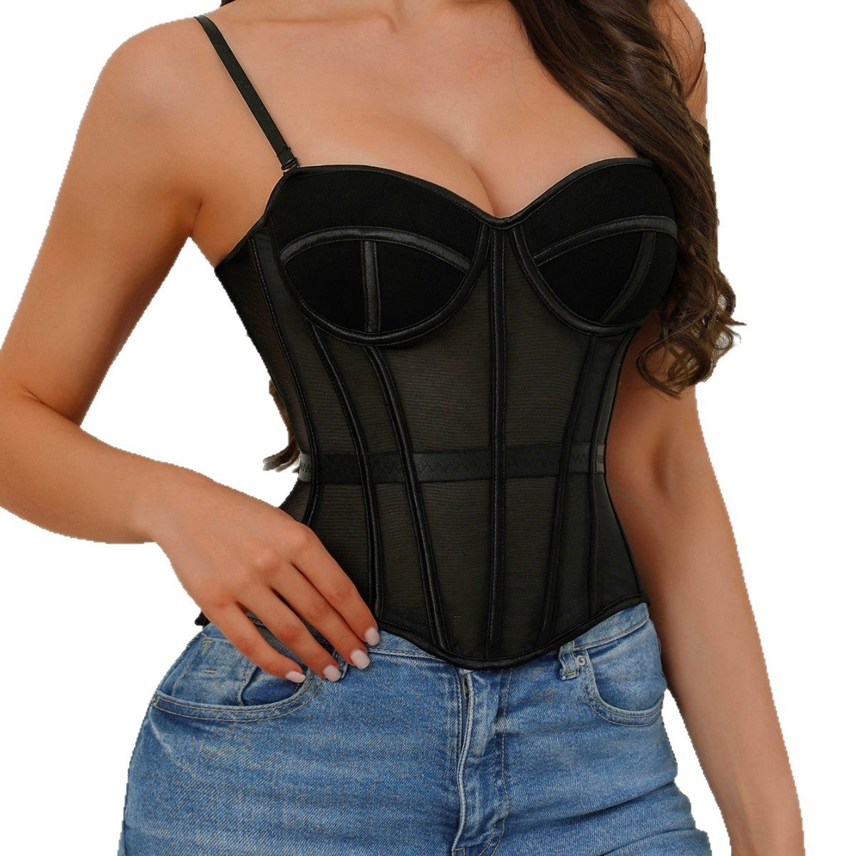 Sheer Mesh Boned Corset Bustier