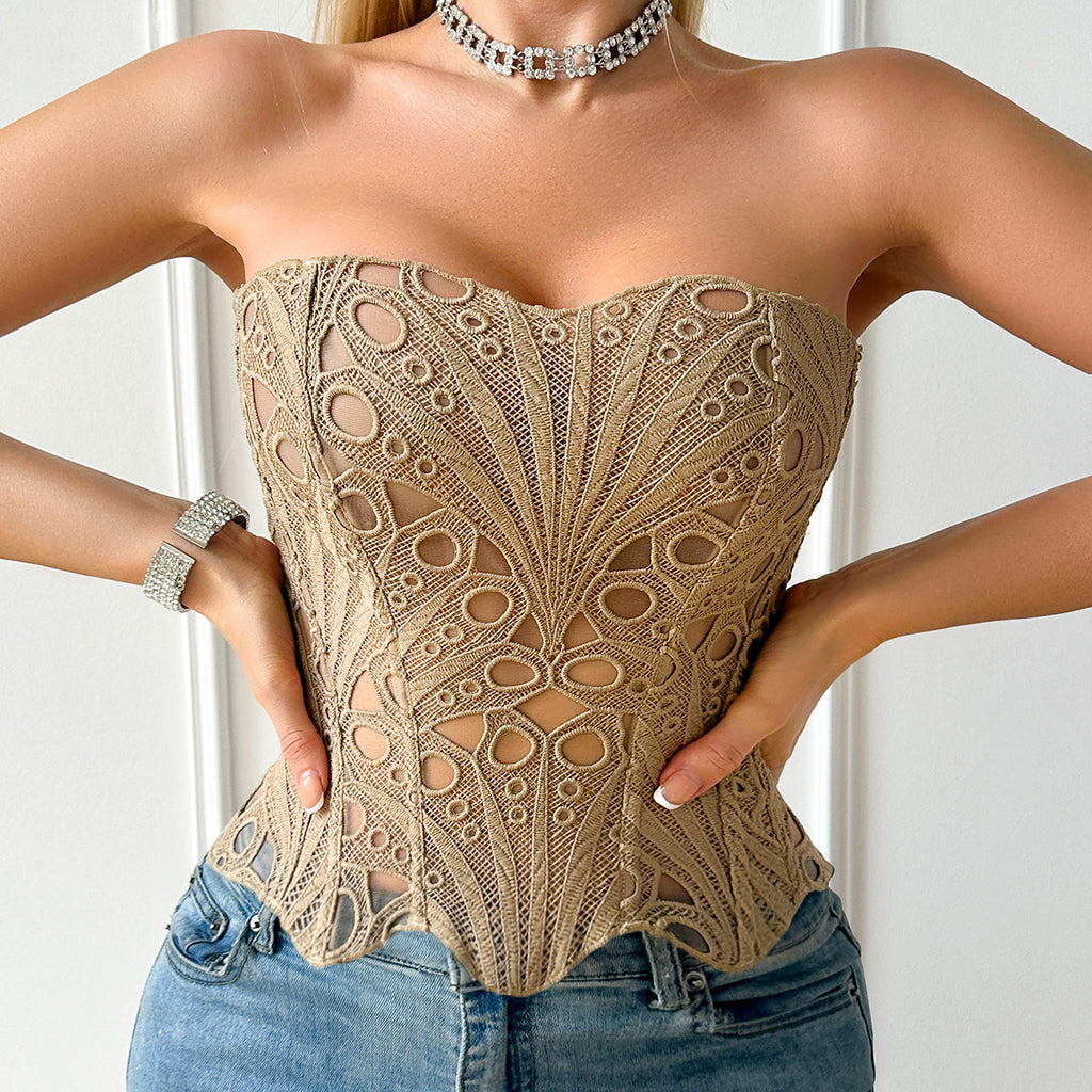 Irregular Lace Boned Corset Bustier