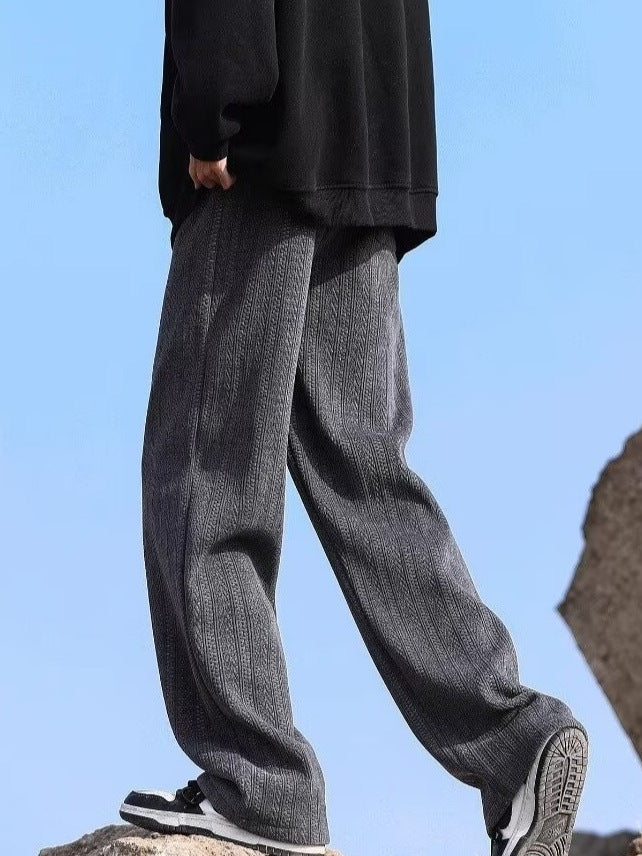 Textured Straight-Leg Drape Trousers