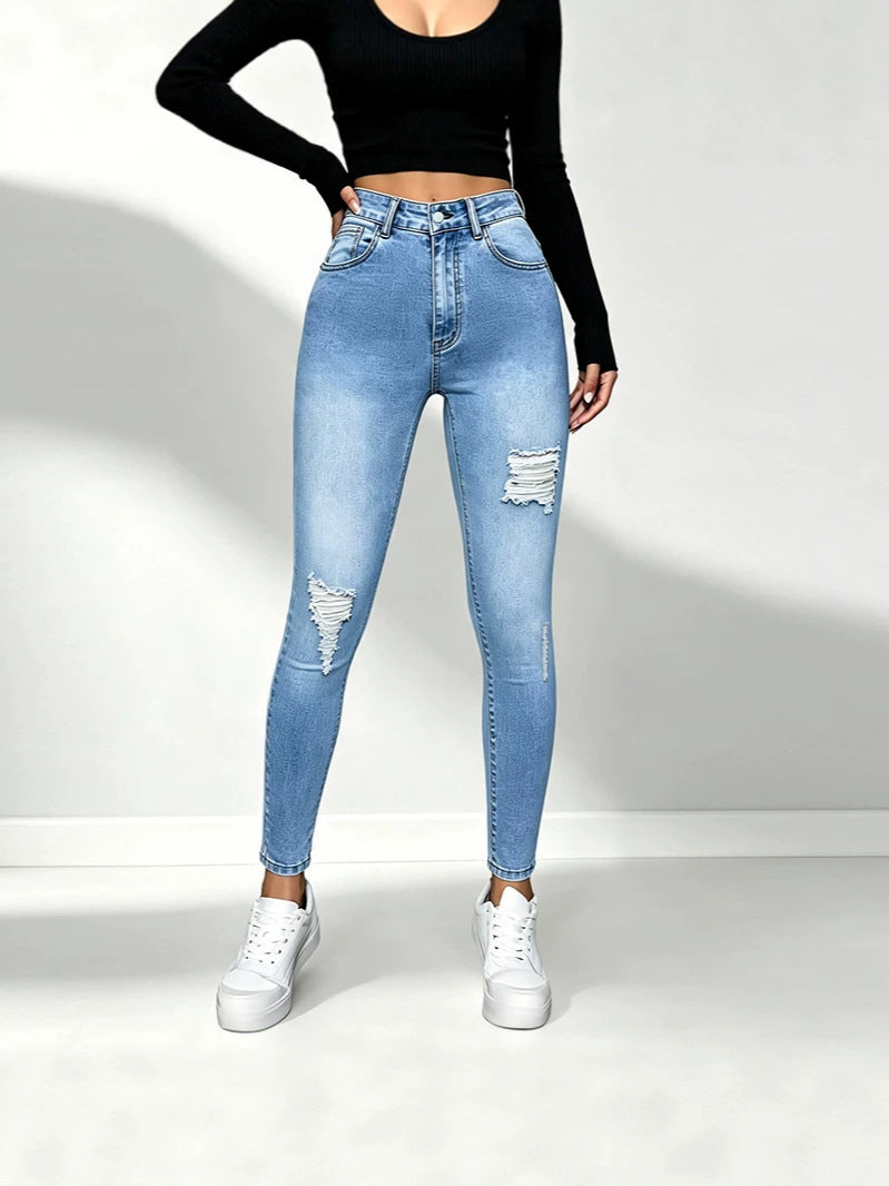 High-Waist Ripped Skinny Jeans