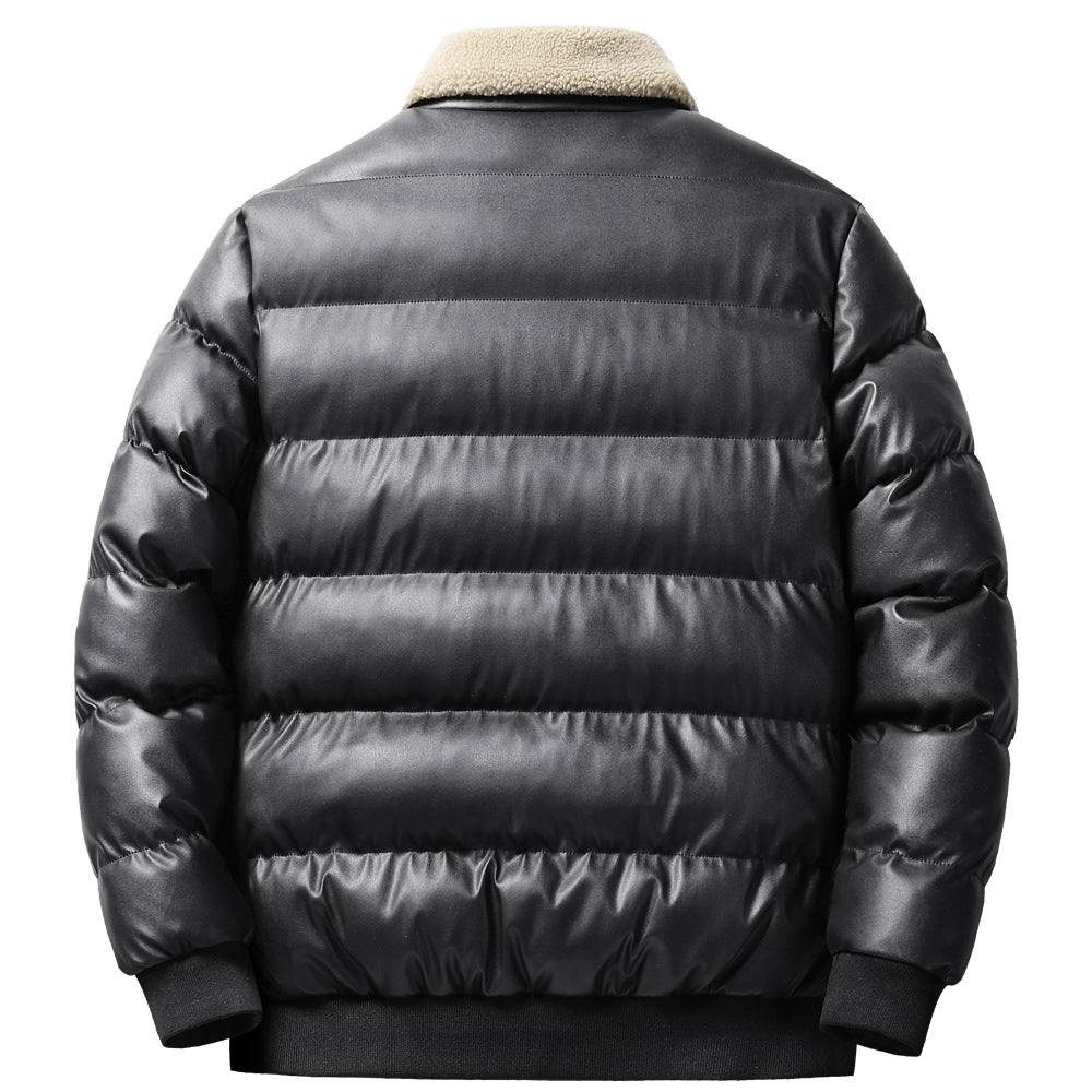 Men's Faux Leather Puffer Jacket