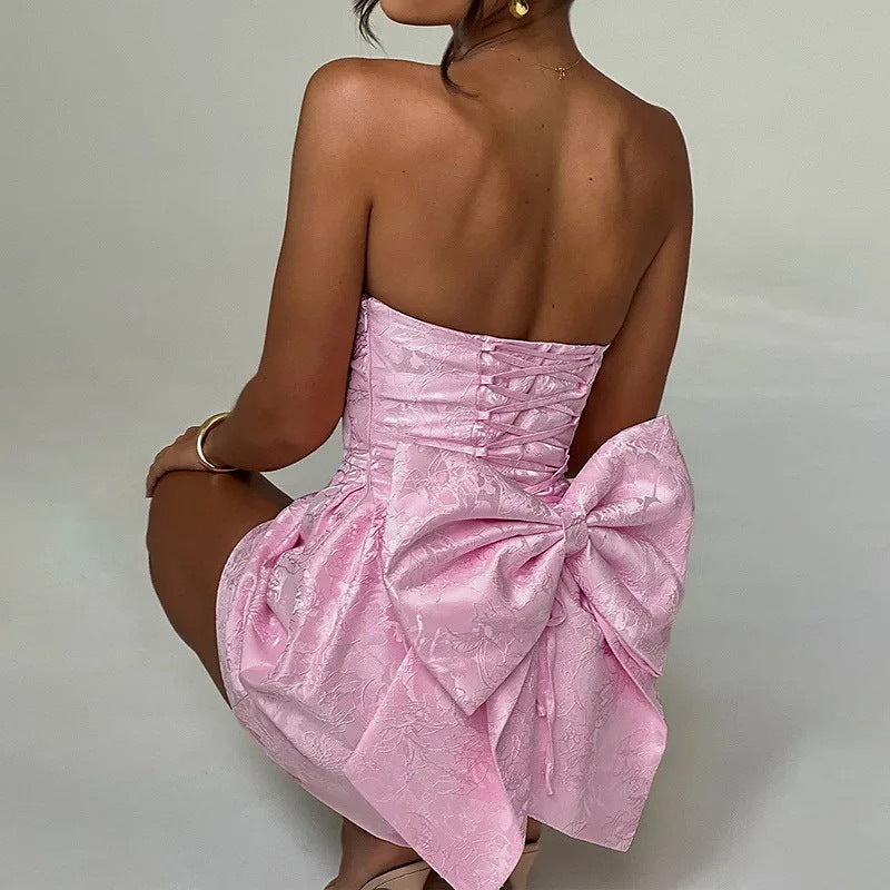 Bow Back Corset Jacquard Mini Dress