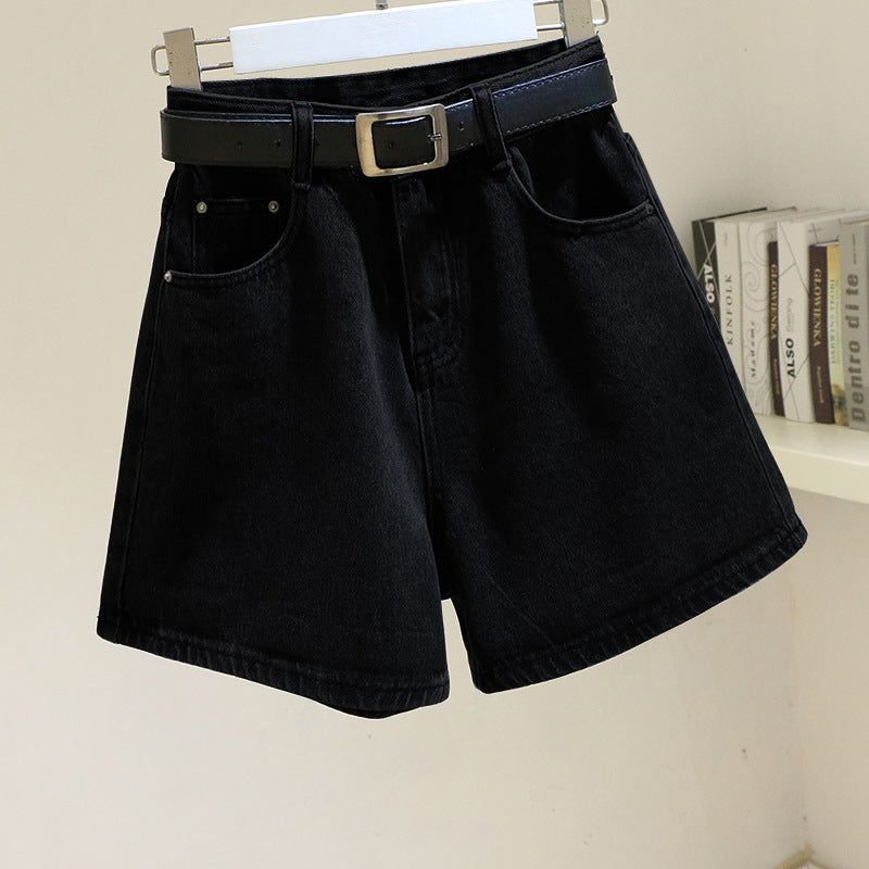 High Waist Belted Denim Shorts