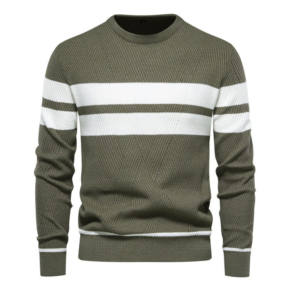 Spot autumn and winter men's casual striped men's sweater pullover color matching round neck men's European size sweater