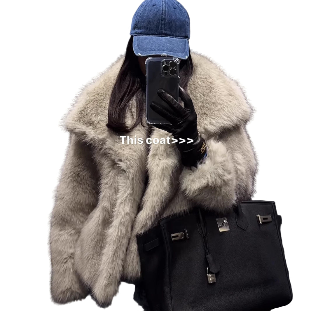 Faux Fur Coat with Wide Collar