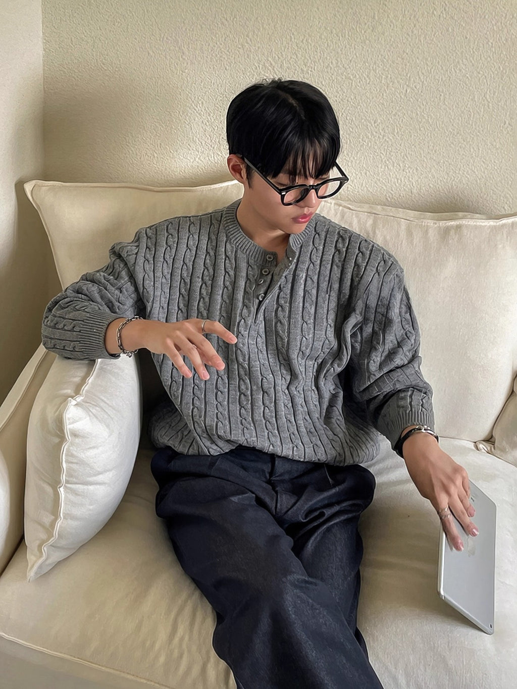 Cable Knit Henley Sweater