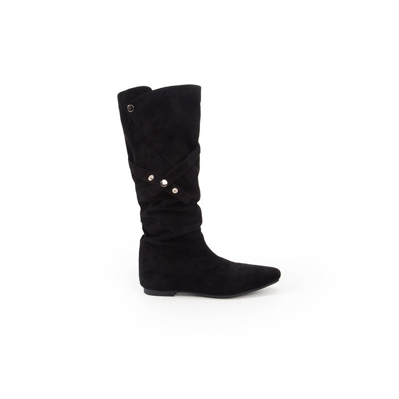 Pleated Buckle Mid-Calf Boots