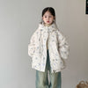 Blue-purple floral hooded down jacket