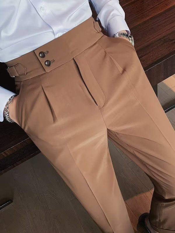 High-Waist Pleated Business Trousers