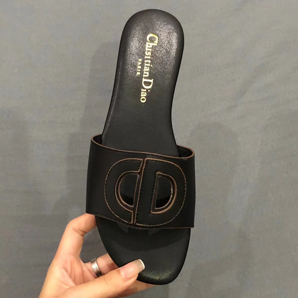 Cutout Buckle Leather Slides