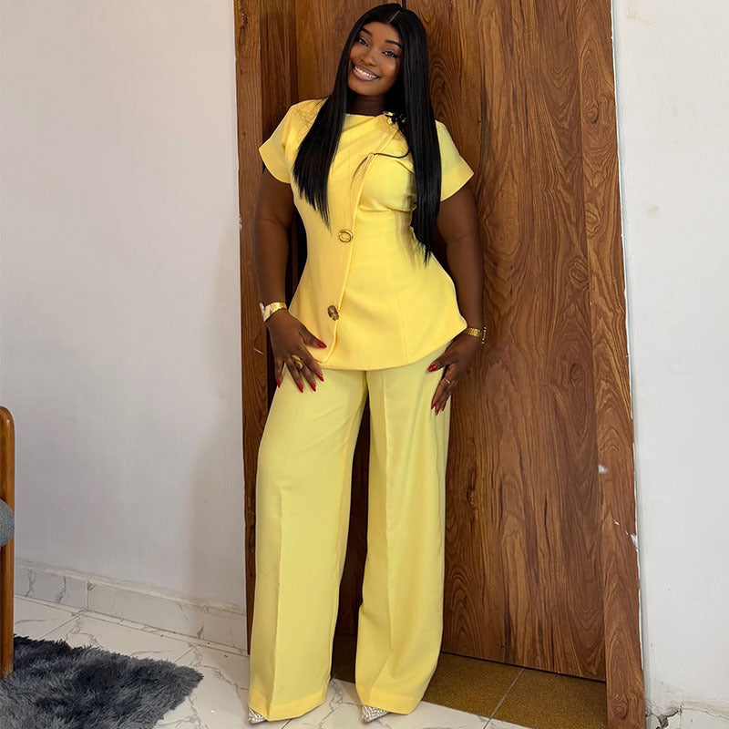 Ruffle Top & Wide-Leg Pants Set