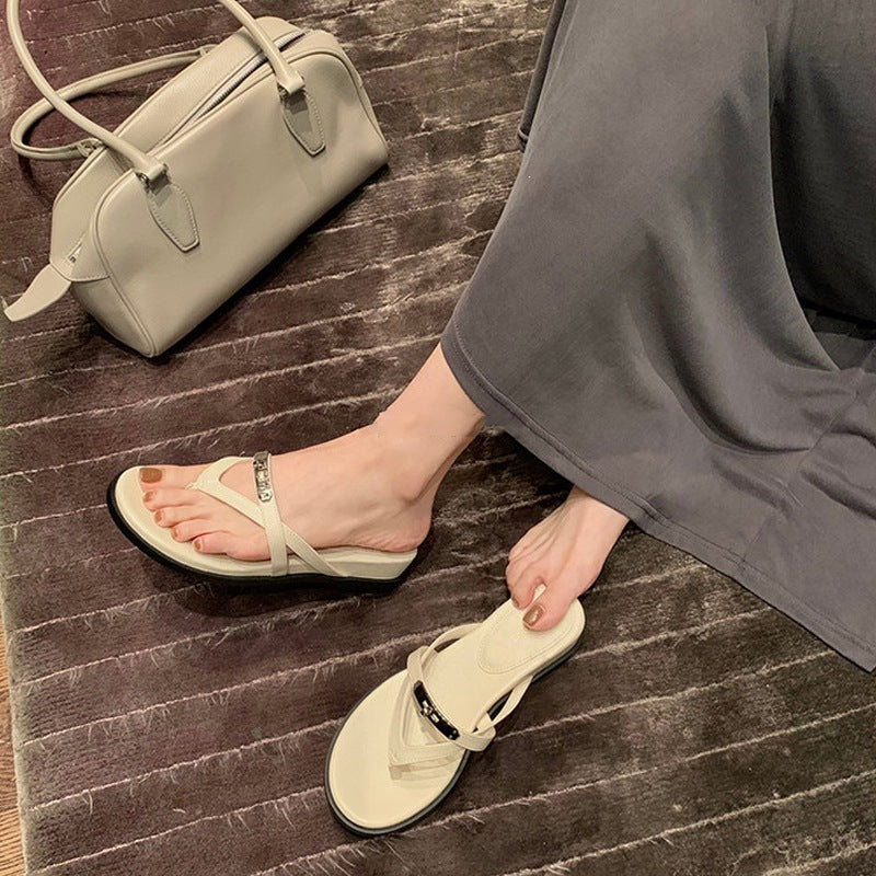 Buckle Wedge Flip-Flops