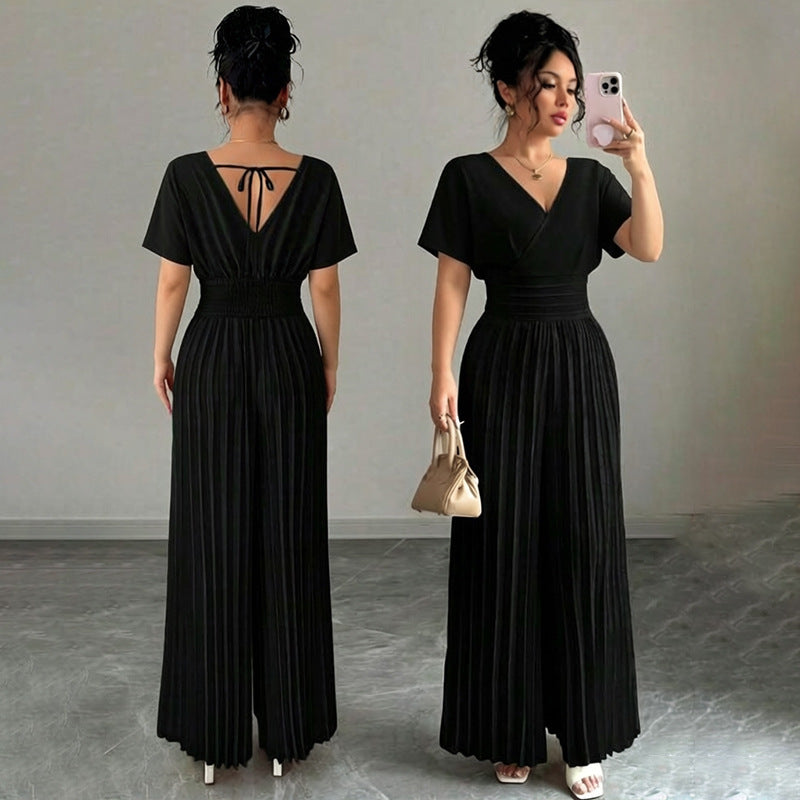 Elegant Pleated Wide Leg Jumpsuit