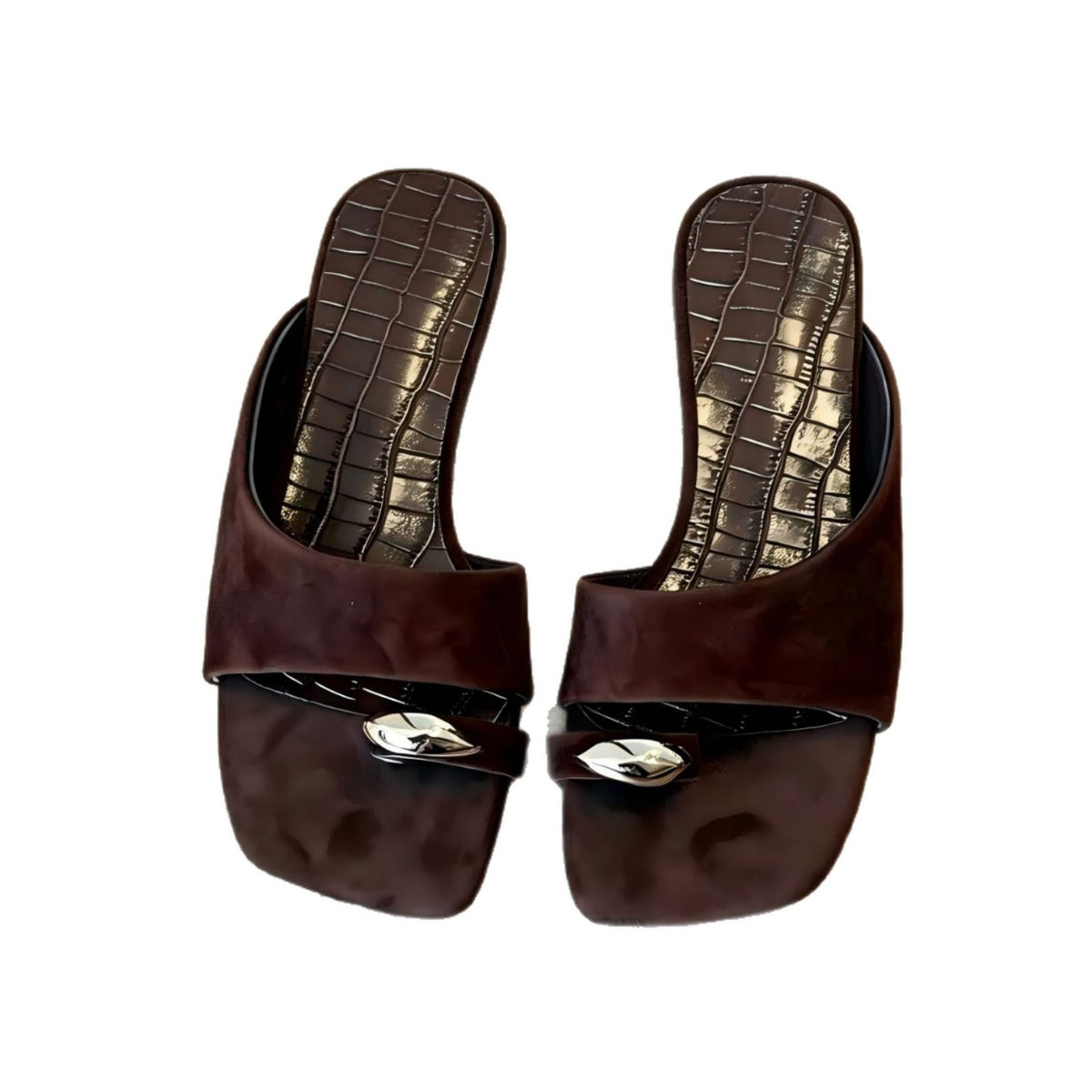 Square-Toe Leather Flip-Flops