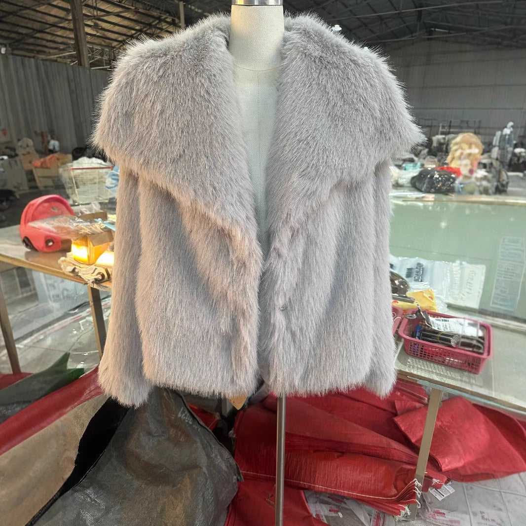 Faux Fur Coat with Wide Collar