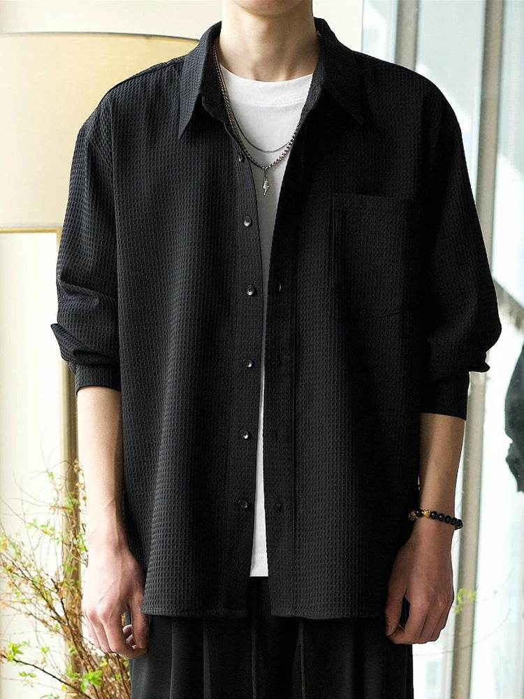 men's long sleeve solid color loose drape shirt