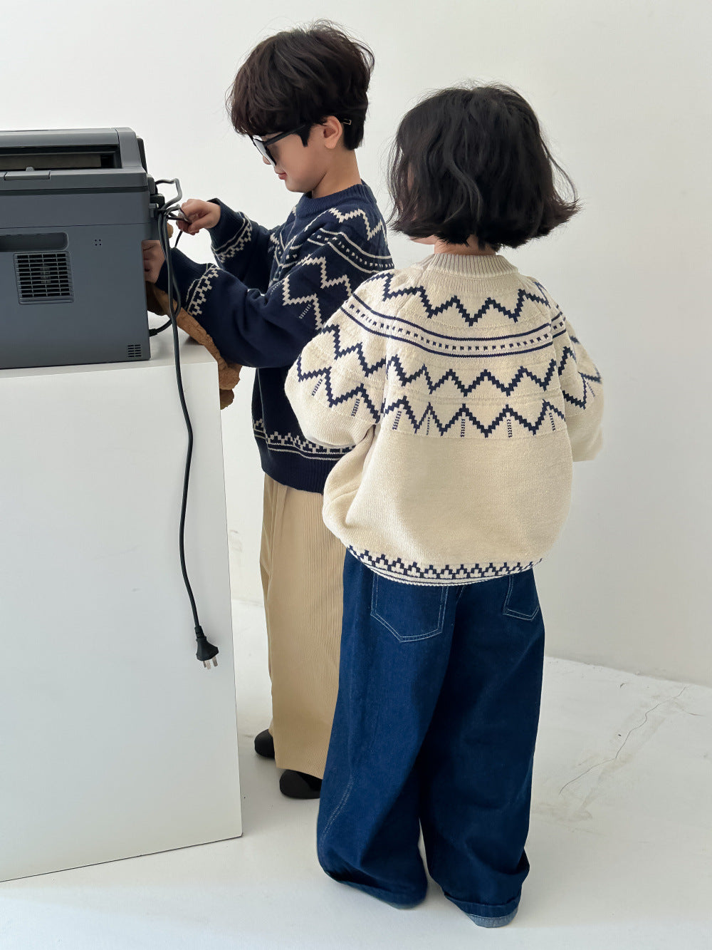 Kids' Wave-Knit Crewneck Sweater
