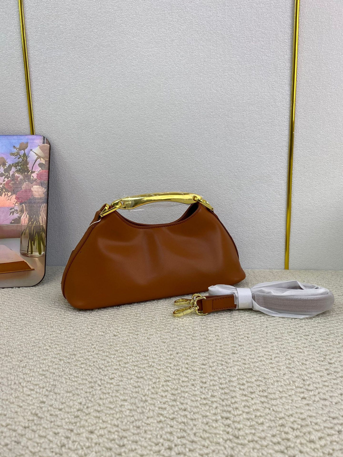 Metal-Handle Baguette Bag