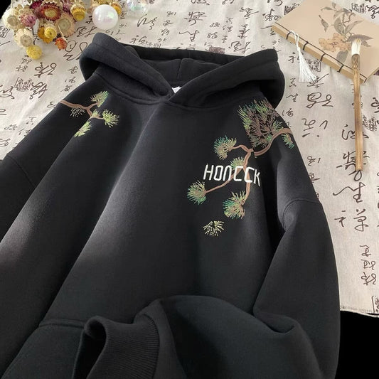 Pine Embroidery Oversized Hoodie