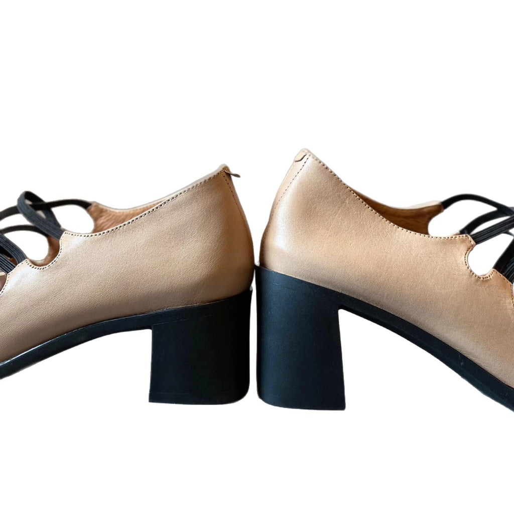 Square-Toe Leather Mary Jane Heels