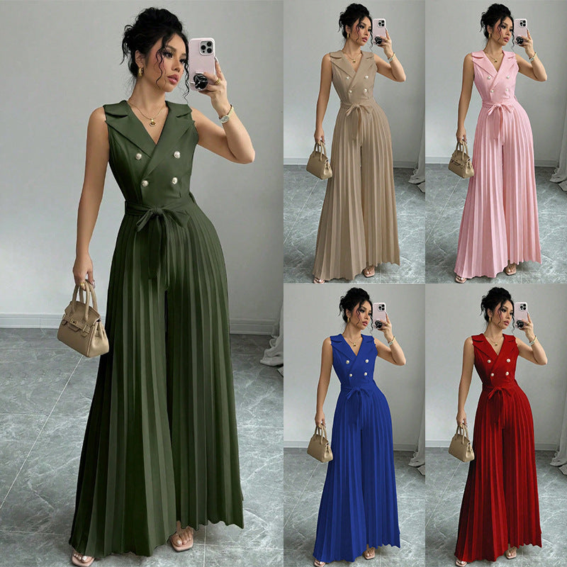 Sophisticated Double Breasted Pleated Jumpsuit