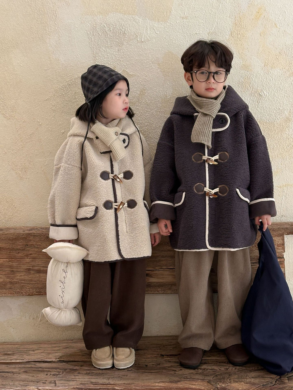 Kids' Faux-Fur Hooded Duffle Coat