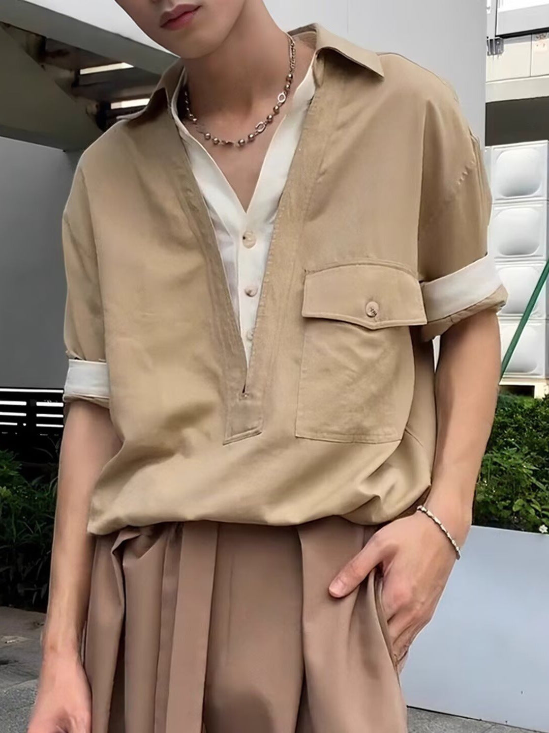 Drapey Faux Two-Piece Pullover Shirt