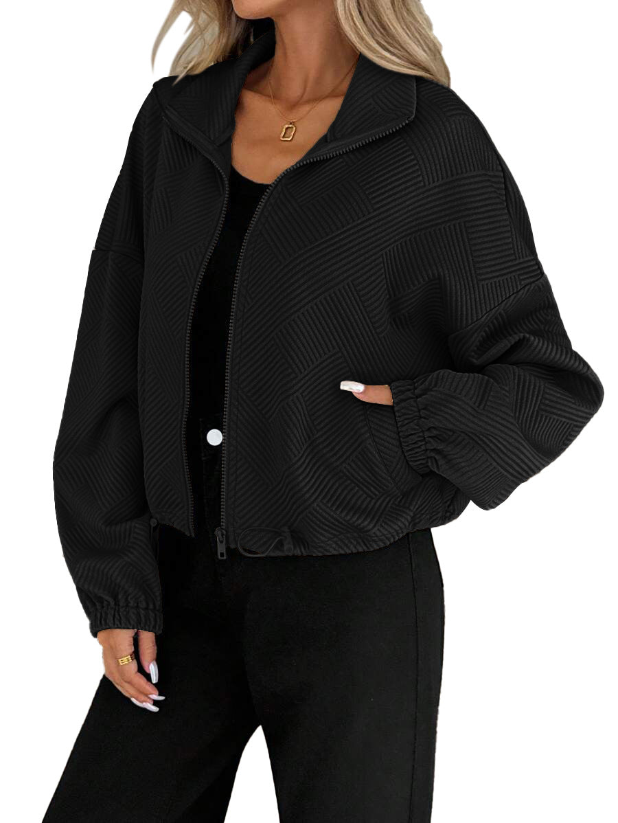 Textured High Neck Drawstring Jacket