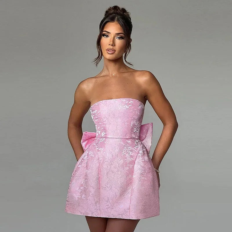 Bow Back Corset Jacquard Mini Dress