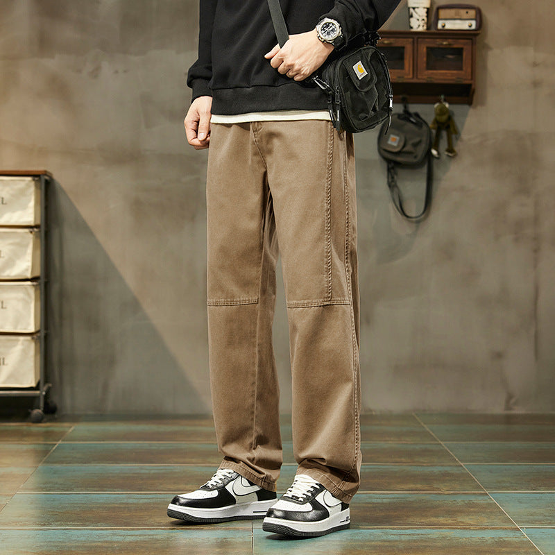 Men's Pure Cotton Washed Wide-Leg Casual Trousers