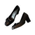 Bow Leather Block-Heel Pumps