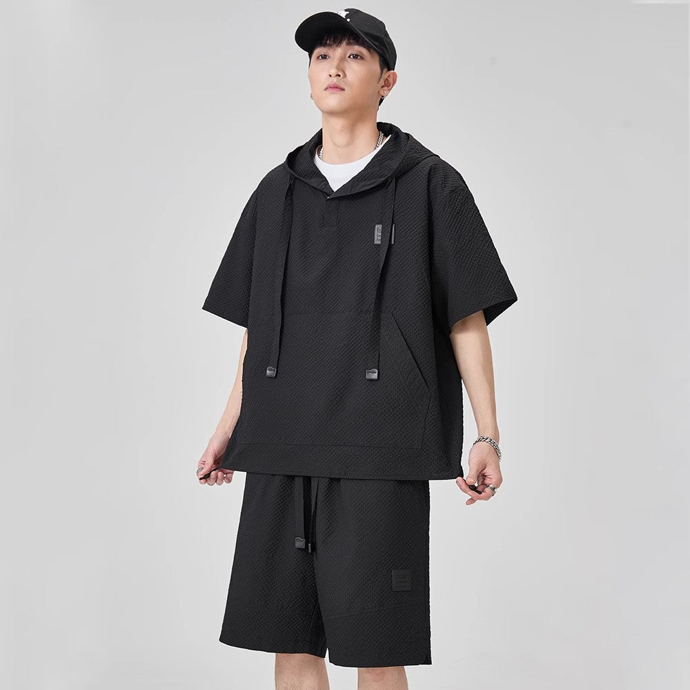 Textured Two-Piece Hoodie and Shorts Set