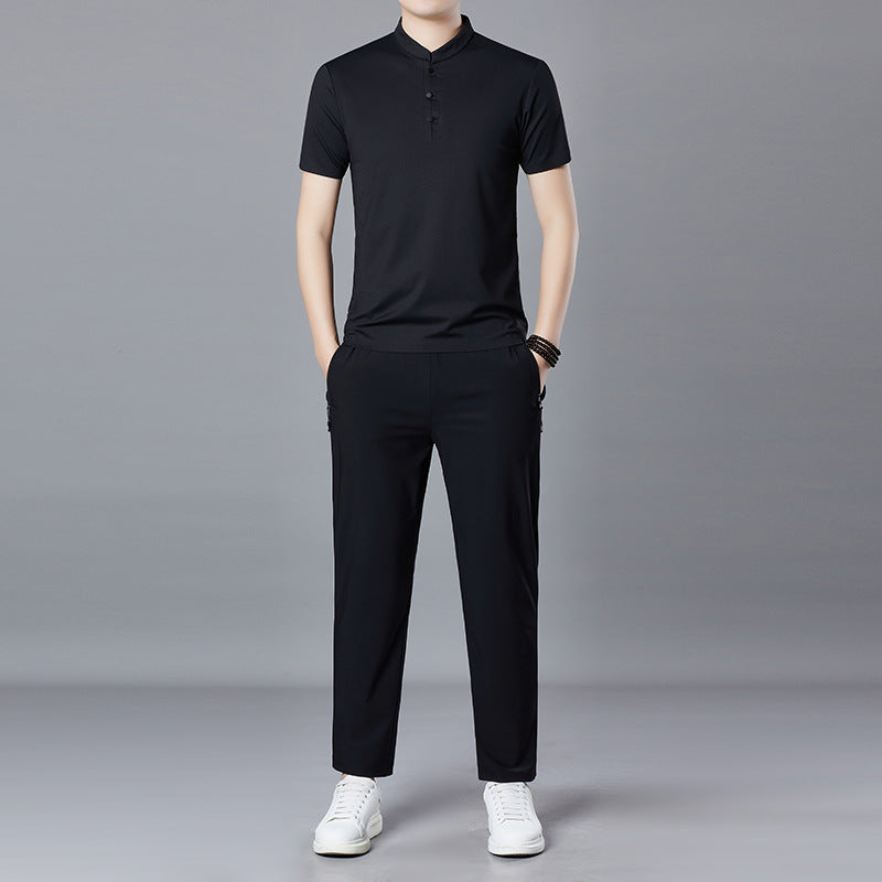 Stand-Collar Polo & Trouser Set