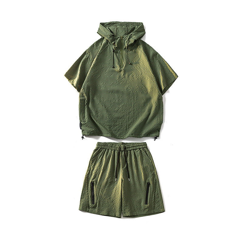 Textured Anorak and Shorts Set
