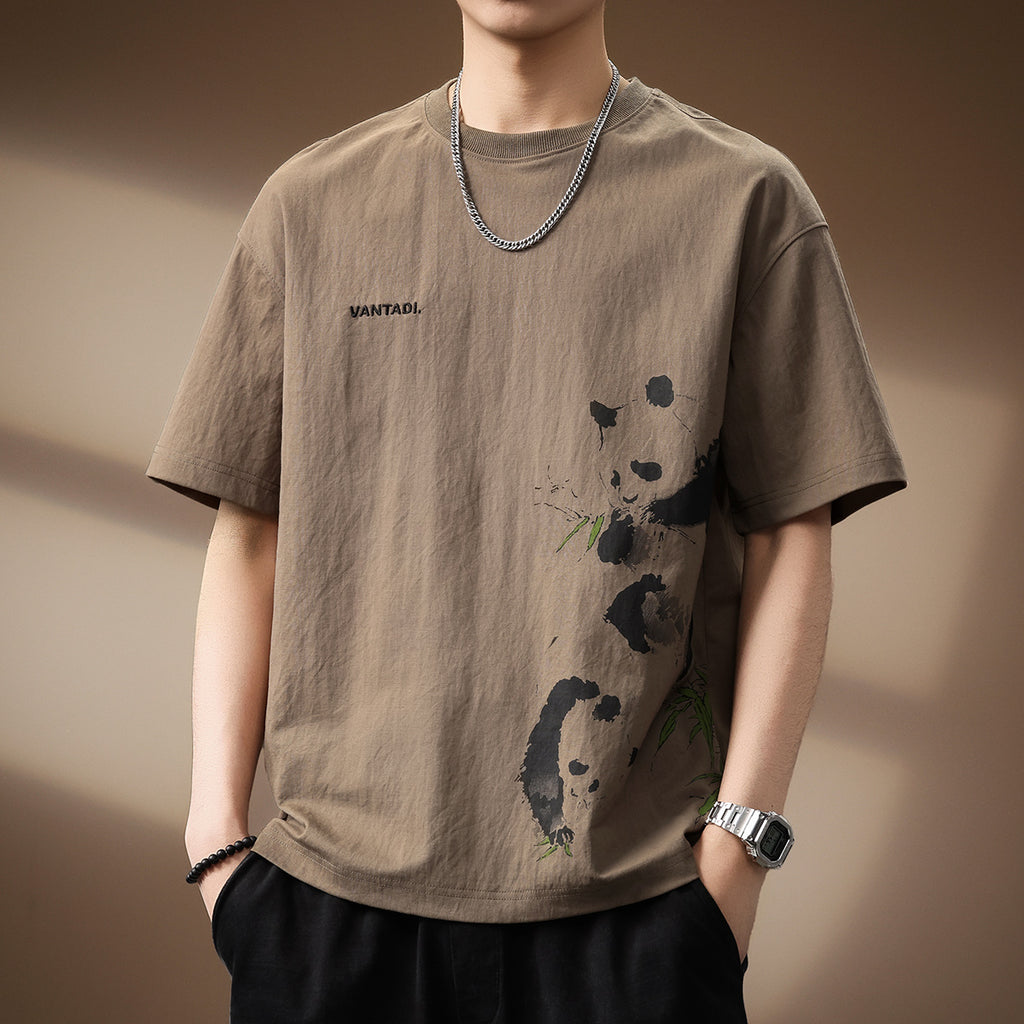 Panda Print Linen Blend Tee